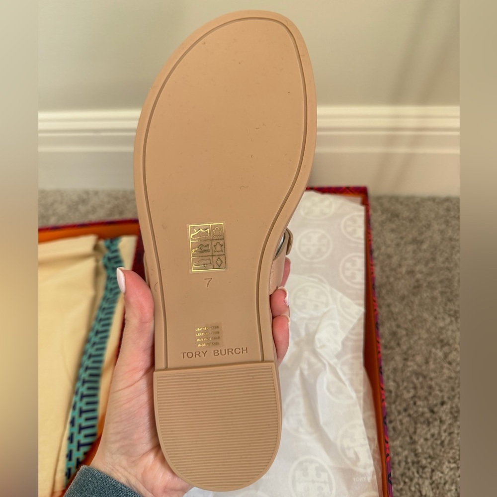 Tory Burch Miller Soft Leather Sandals Light Sand Size 7 Cream Pink - Picture 7 of 9